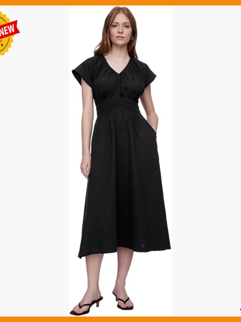 Petite Smocked Waist Maxi Dress, Cotton, Loose Fit, V Back